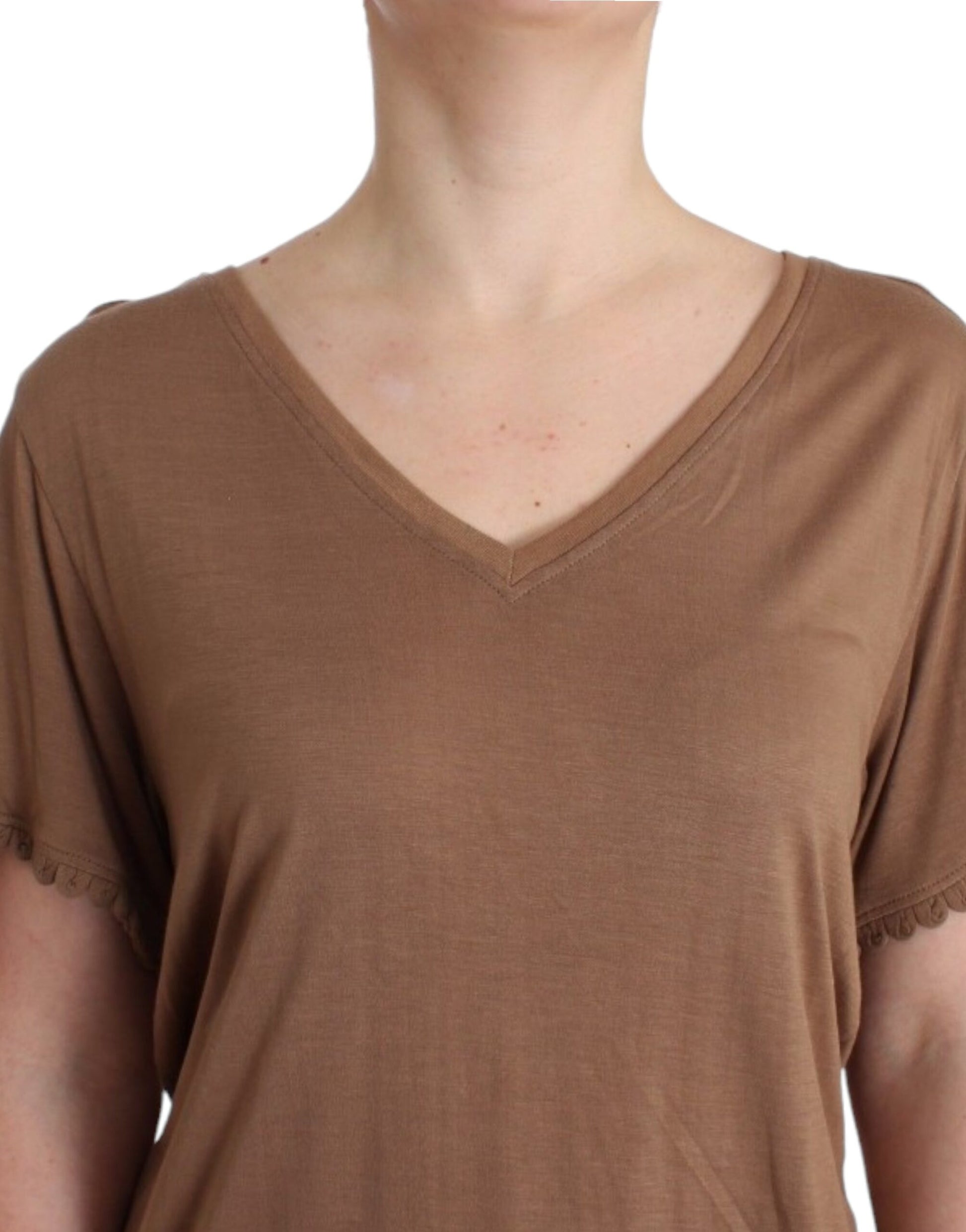 Elegant Short-Sleeved Brown Rayon Top