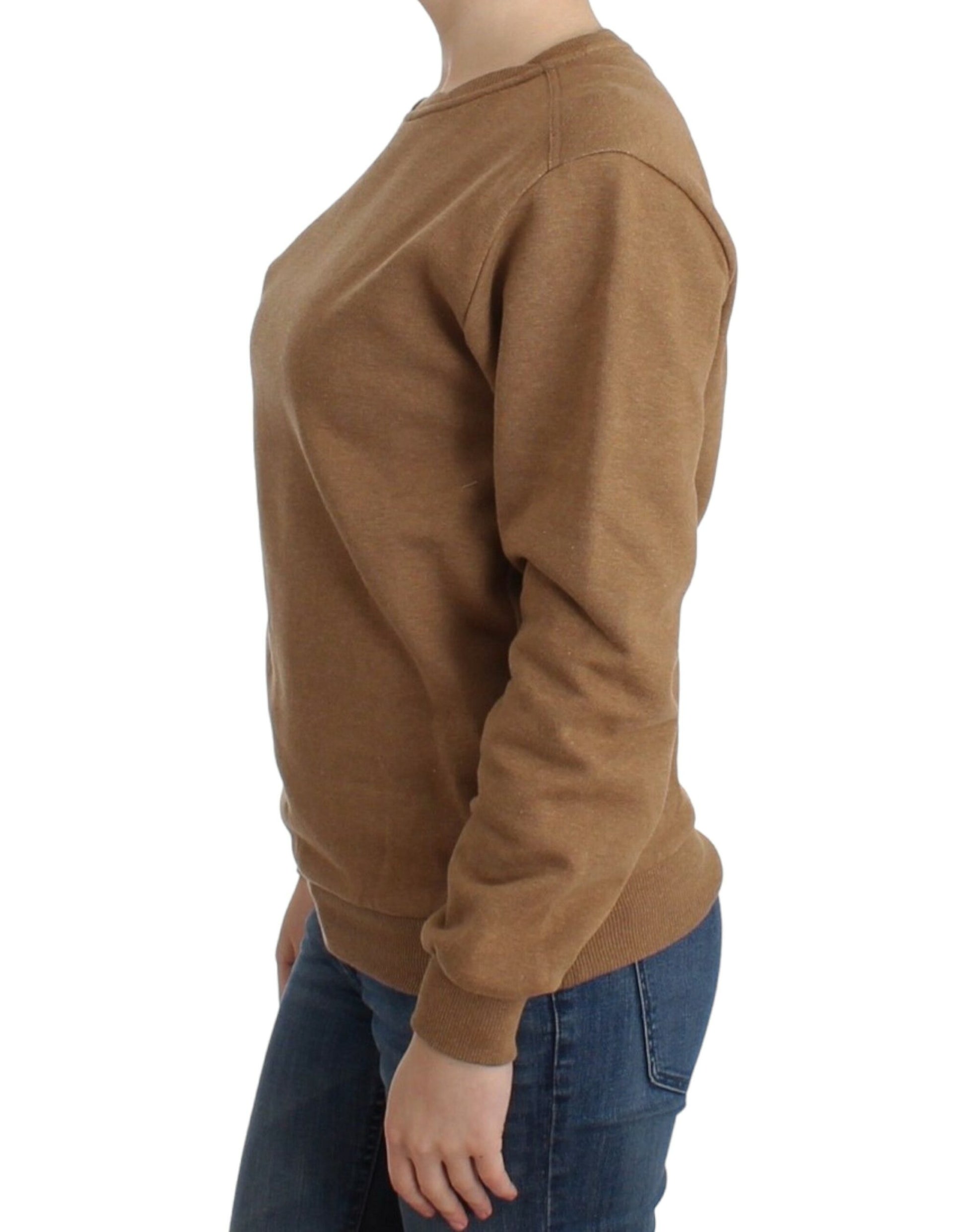 Chic Brown Crewneck Cotton Sweater