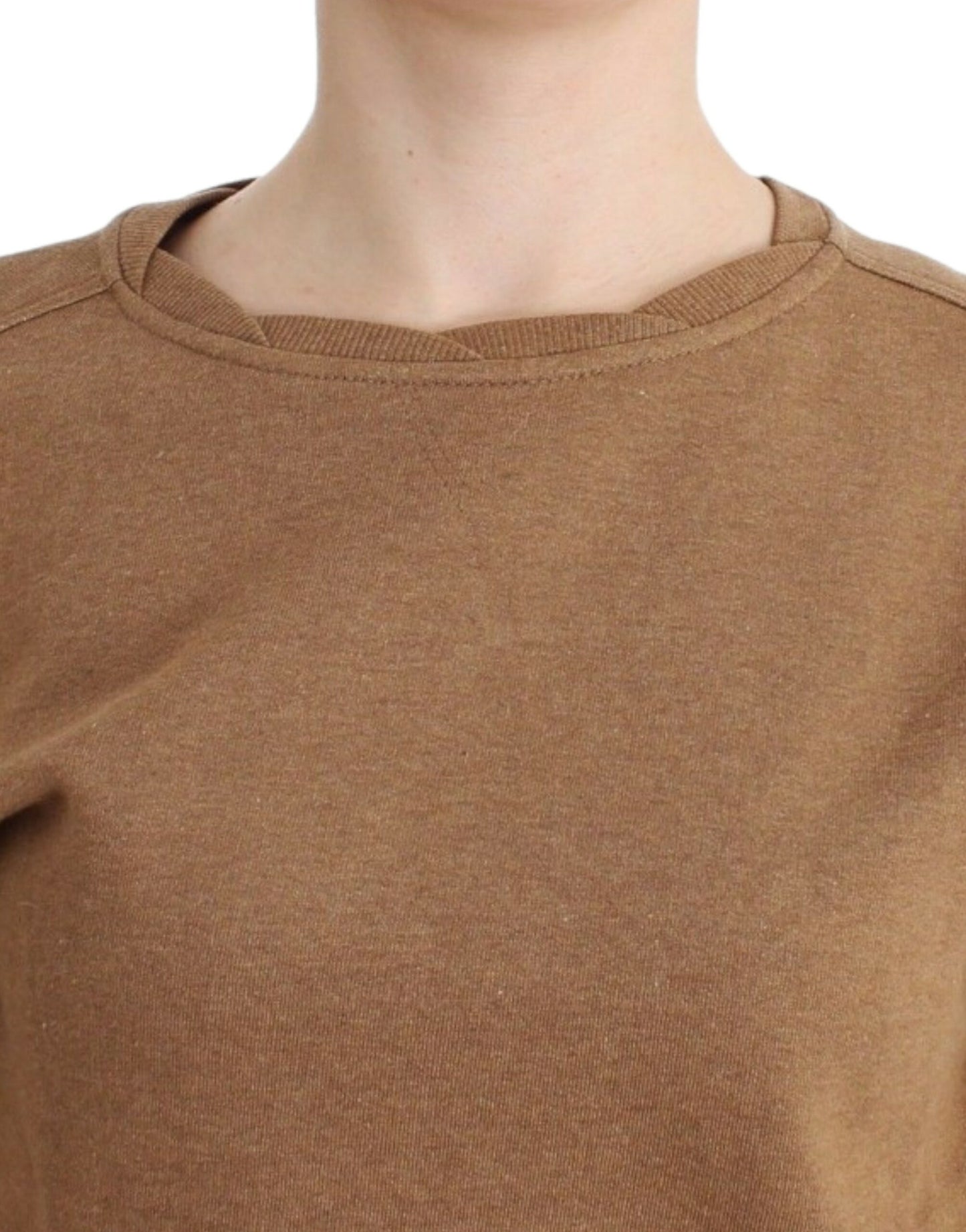 Chic Brown Crewneck Cotton Sweater