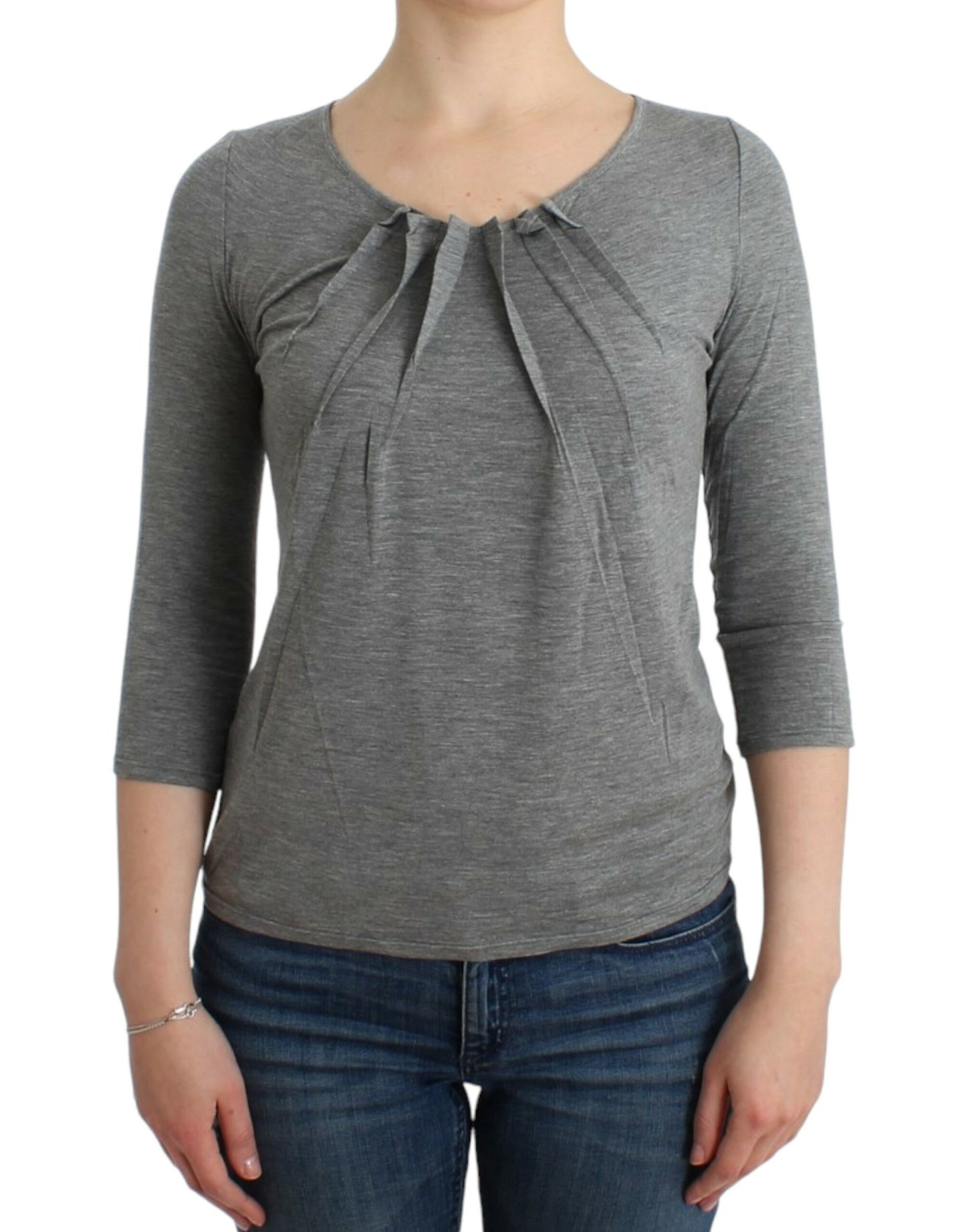 Elegant Gray Cashmere-Blend Jumper