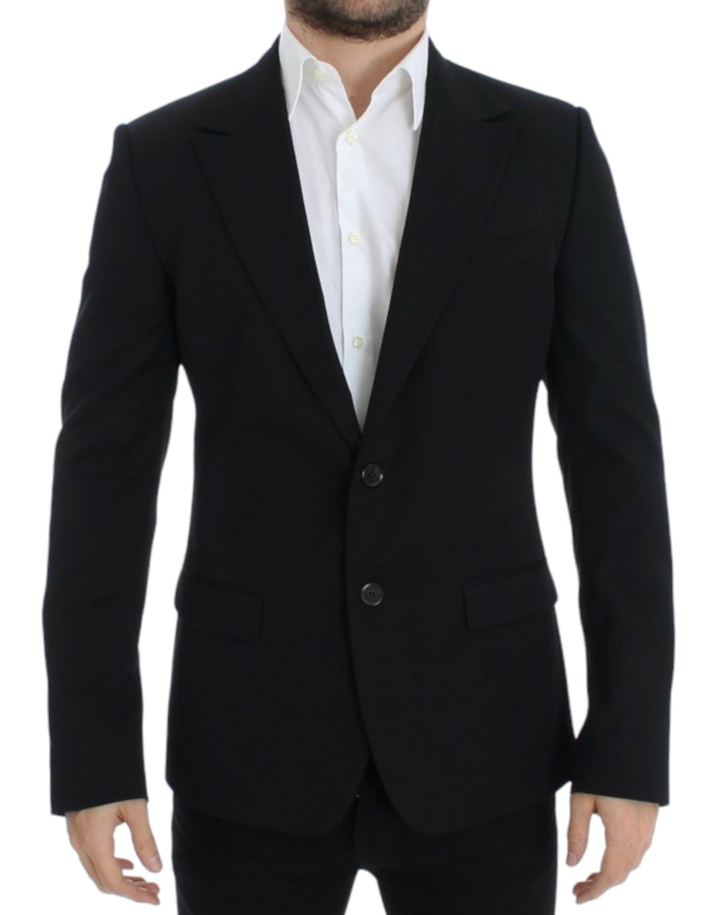 Elegant Slim Fit Black Wool Blazer