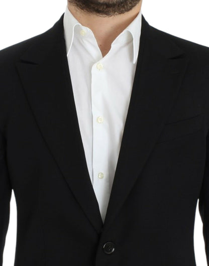 Elegant Slim Fit Black Wool Blazer