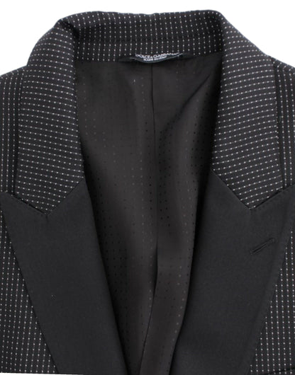 Elegant Black Polka Dotted Slim Fit Blazer