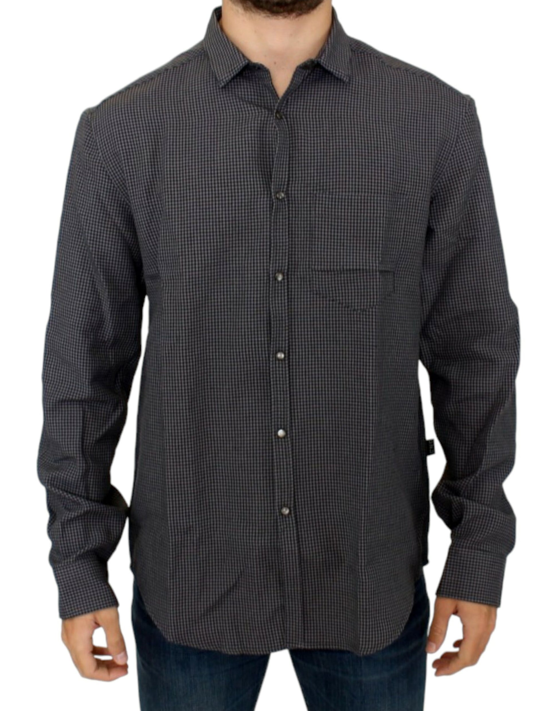 Chic Gray Checked Casual Linen Blend Shirt