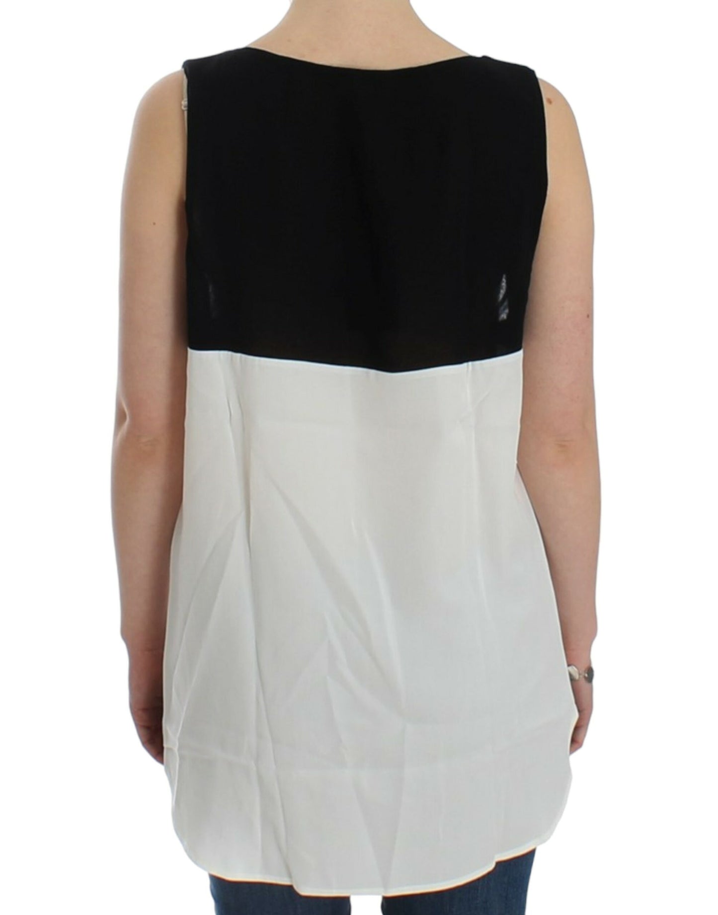 Elegant Monochrome Sleeveless Top with Gold Accents