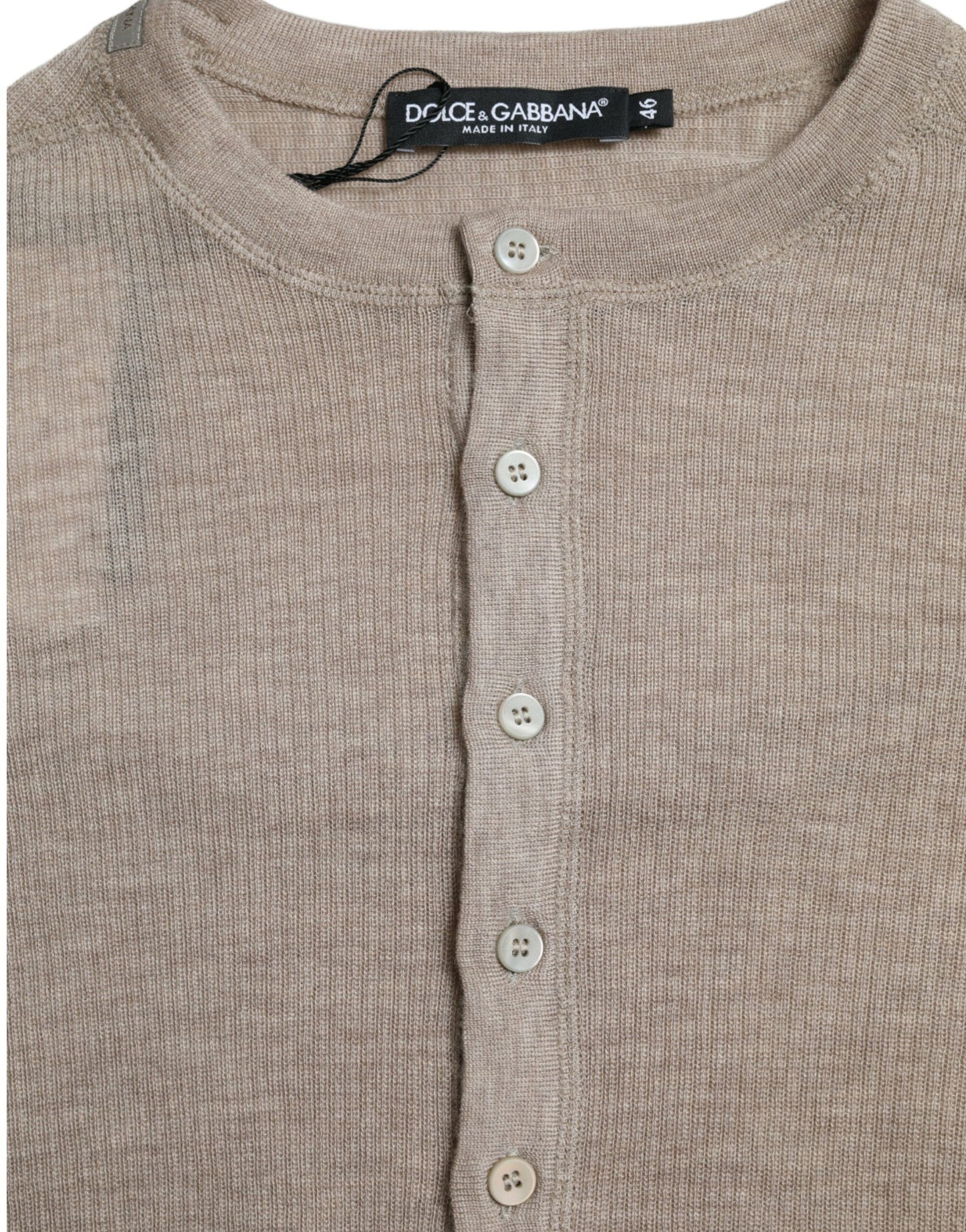 Elegant Beige Henley Cashmere Sweater