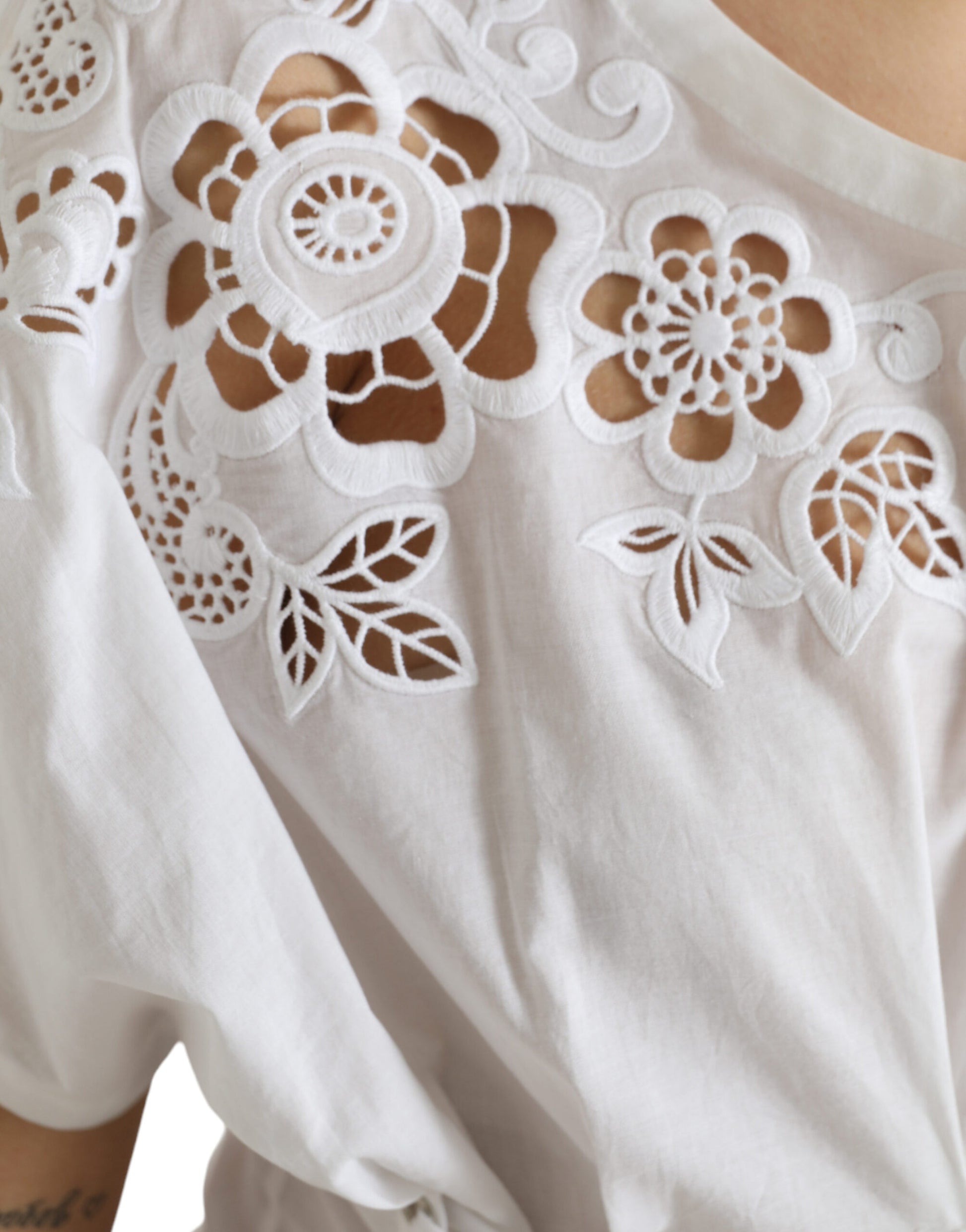 Elegant White Floral Lace-Up Blouse