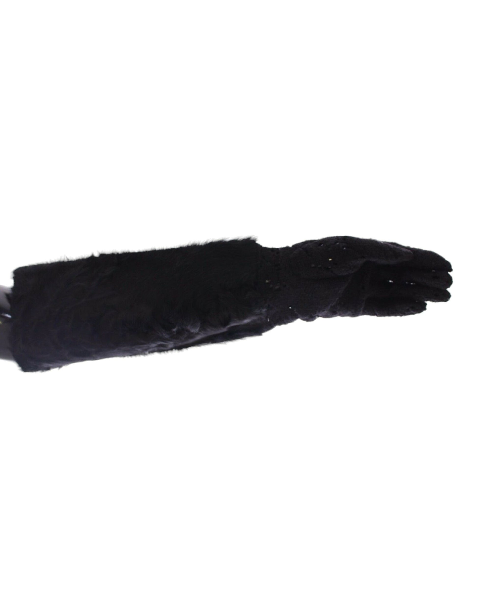 Black Wool Lace & Lamb Fur Elbow Gloves