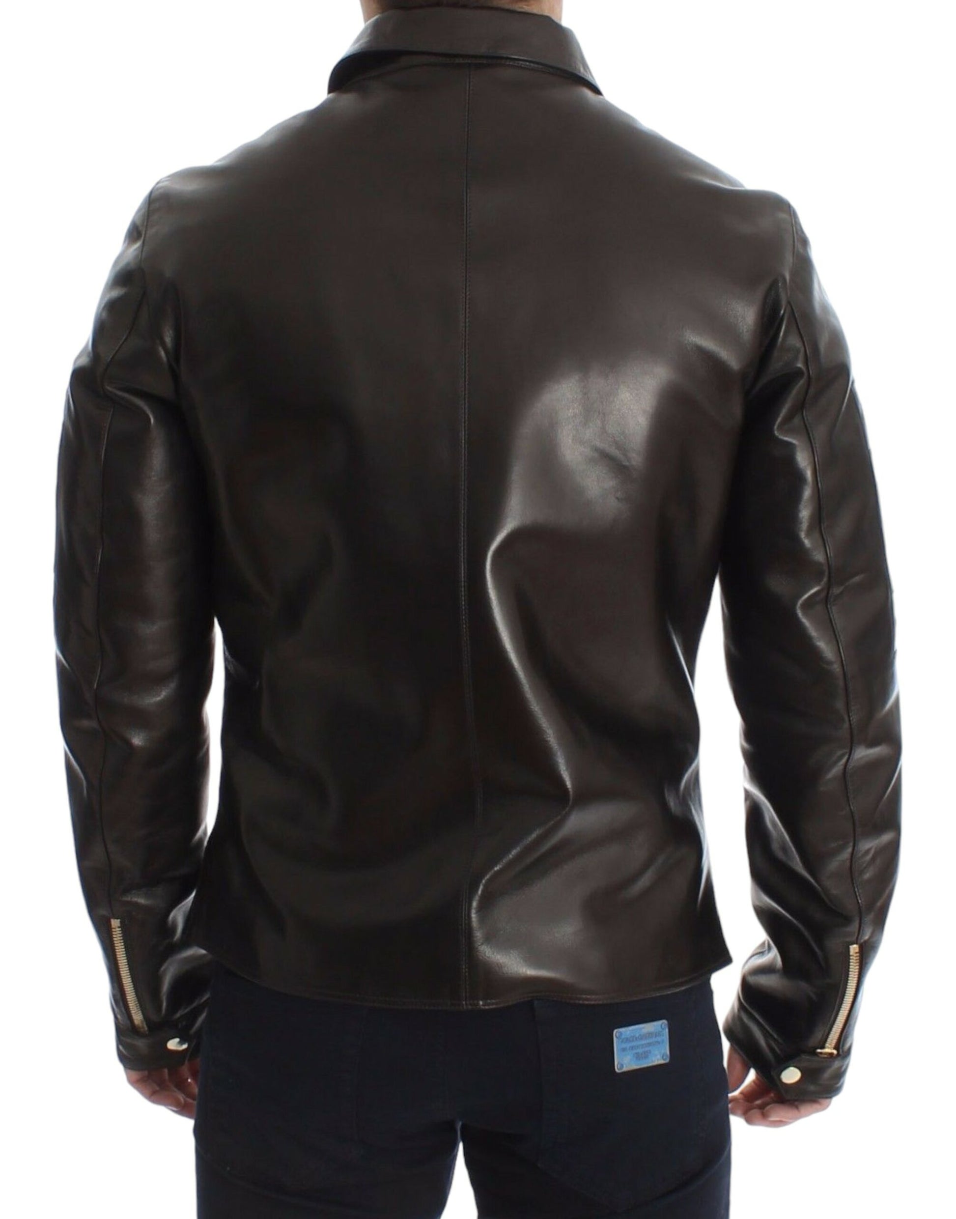 Elegant Brown Gold-Detailed Leather Jacket