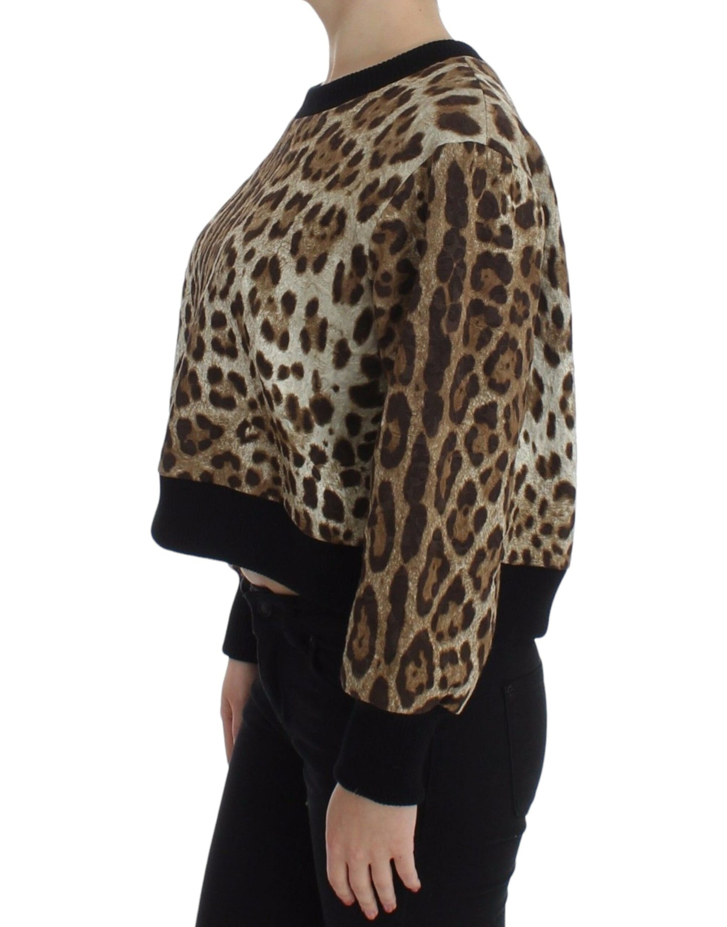 Elegant Leopard Print Short Sweater Top