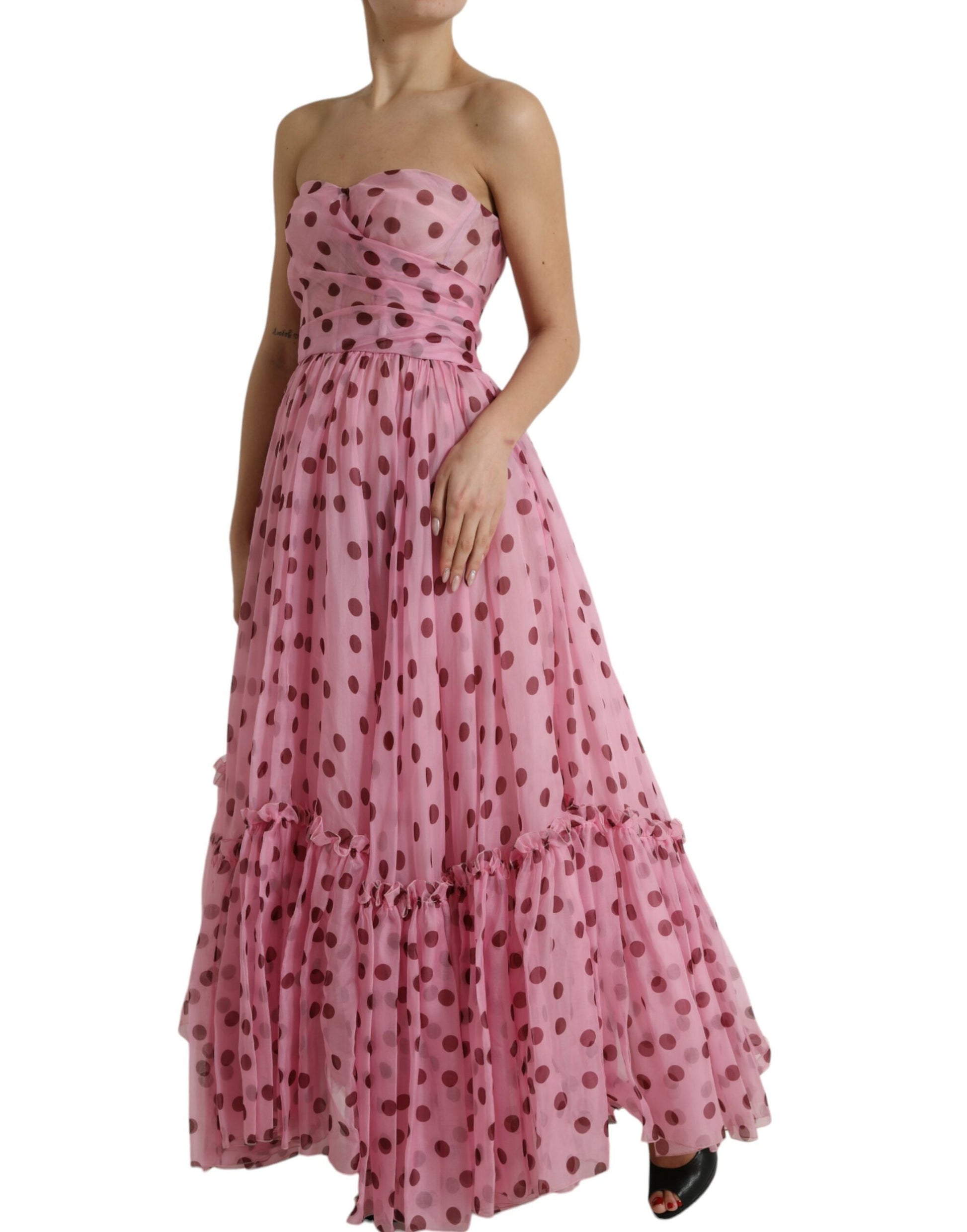 Chic A-Line Strapless Silk Dress in Pink