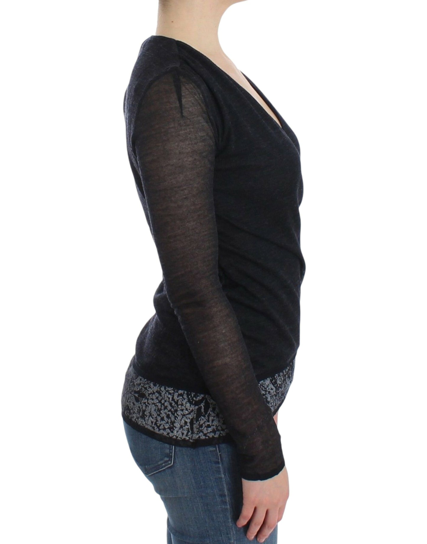 Deep V-neck Black Wool Blend Sweater