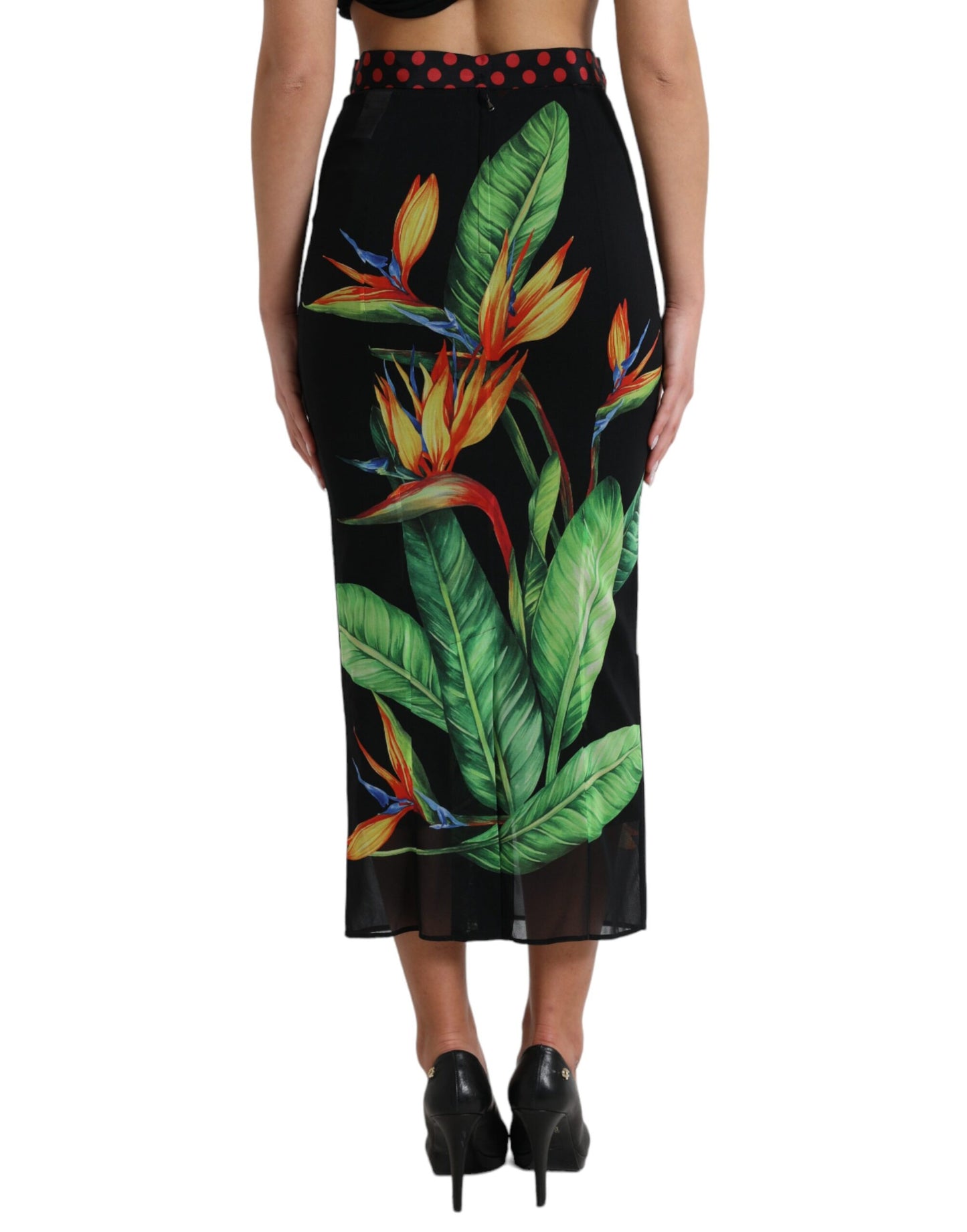 Floral High Waist Silk Midi Skirt