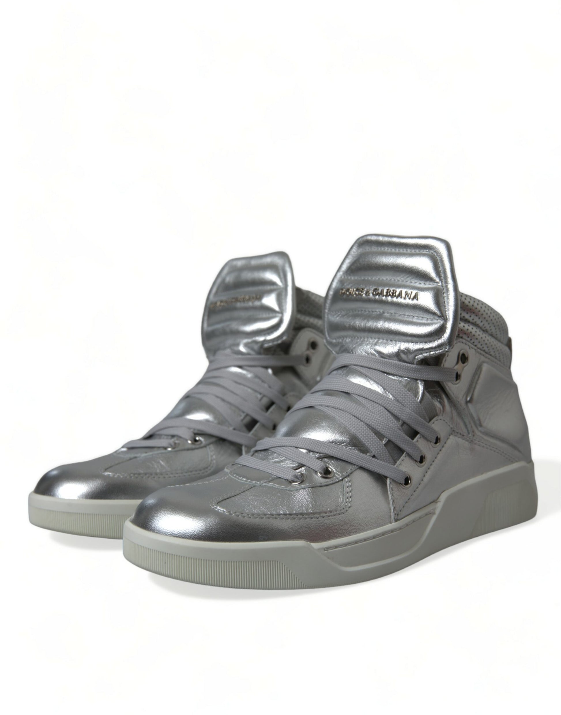 Silver Leather High-Top Sneakers