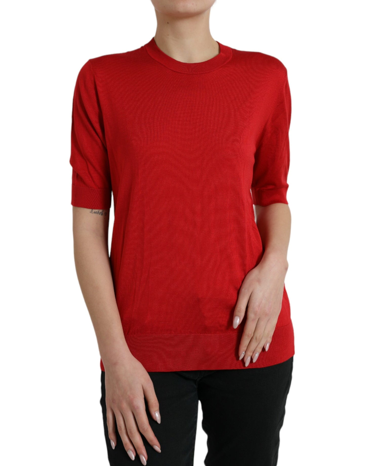 Silk Red Crew Neck Top