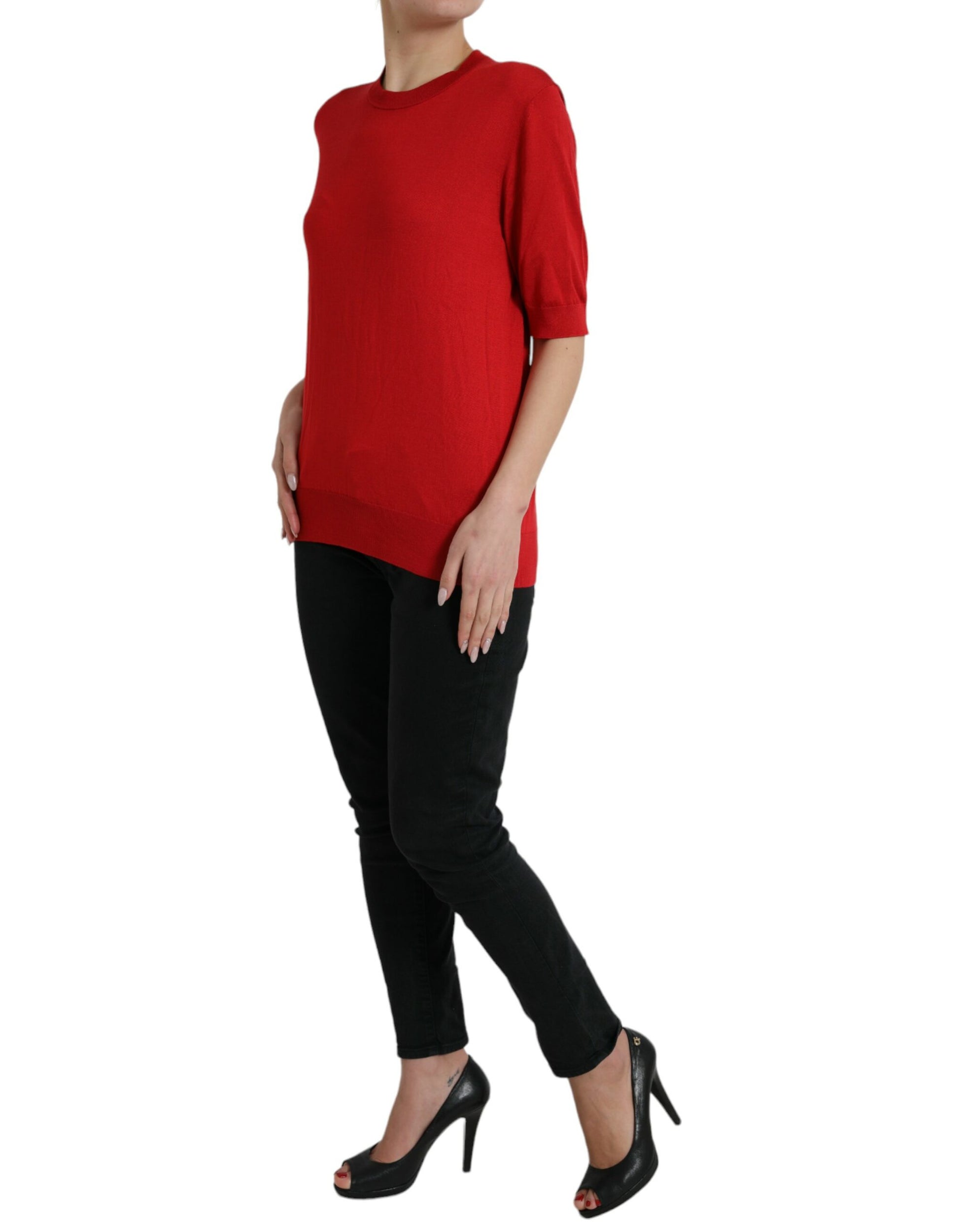 Silk Red Crew Neck Top