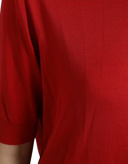 Silk Red Crew Neck Top