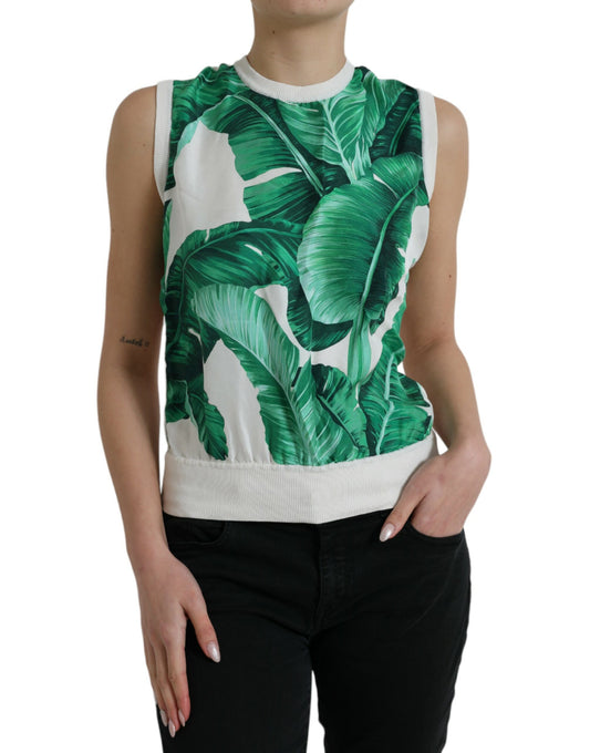 Silk Banana Leaf Print Tank Top