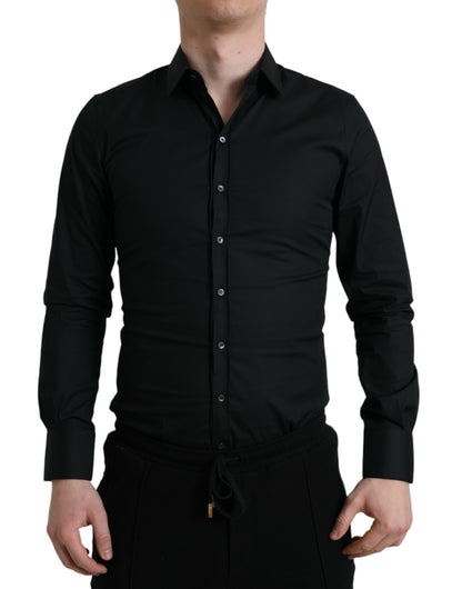 Elegant Black Slim Fit Italian Dress Shirt