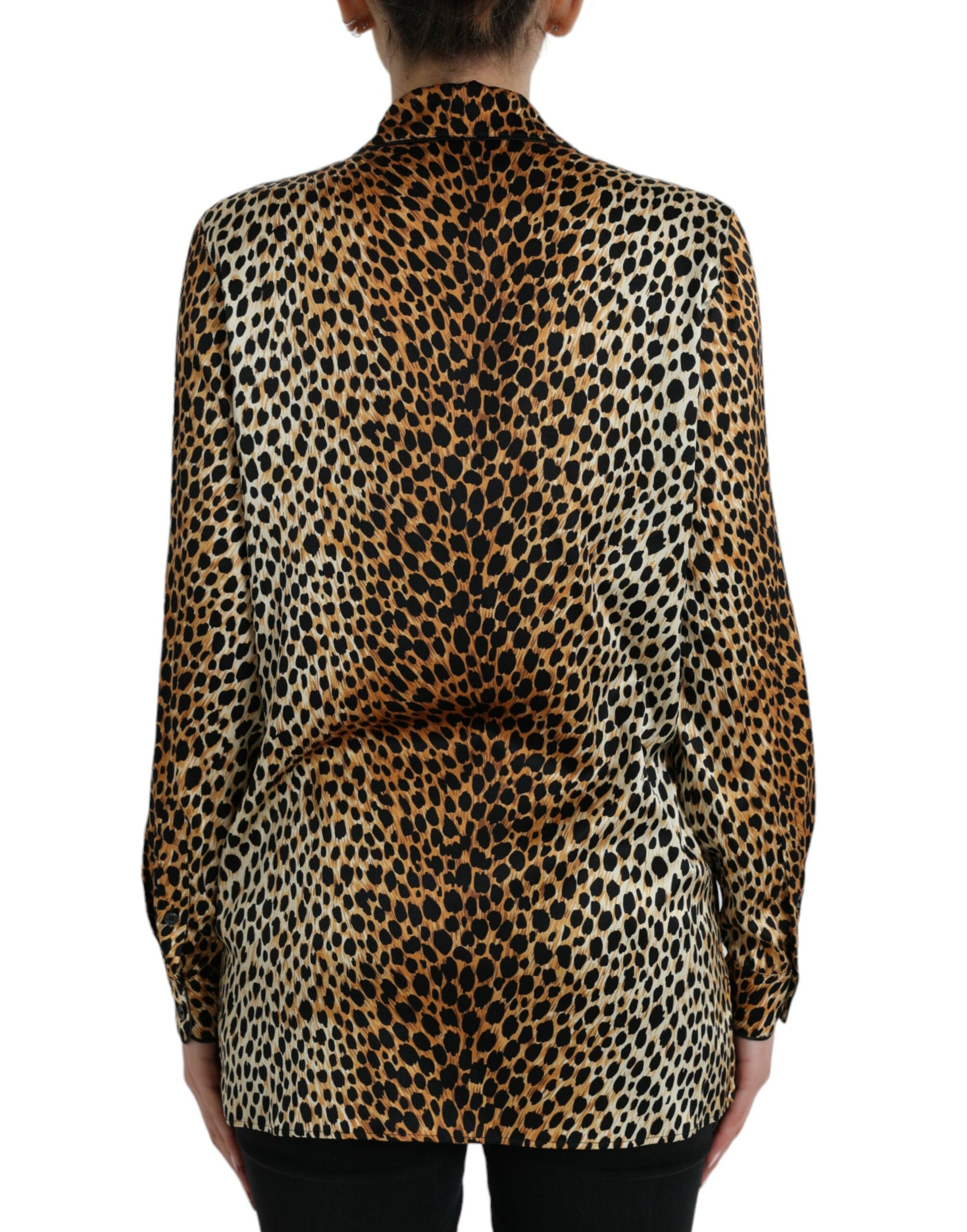 Elegant Brown Animal Print Silk Blouse