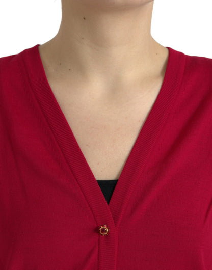 Elegant Red V-Neck Wool Cardigan