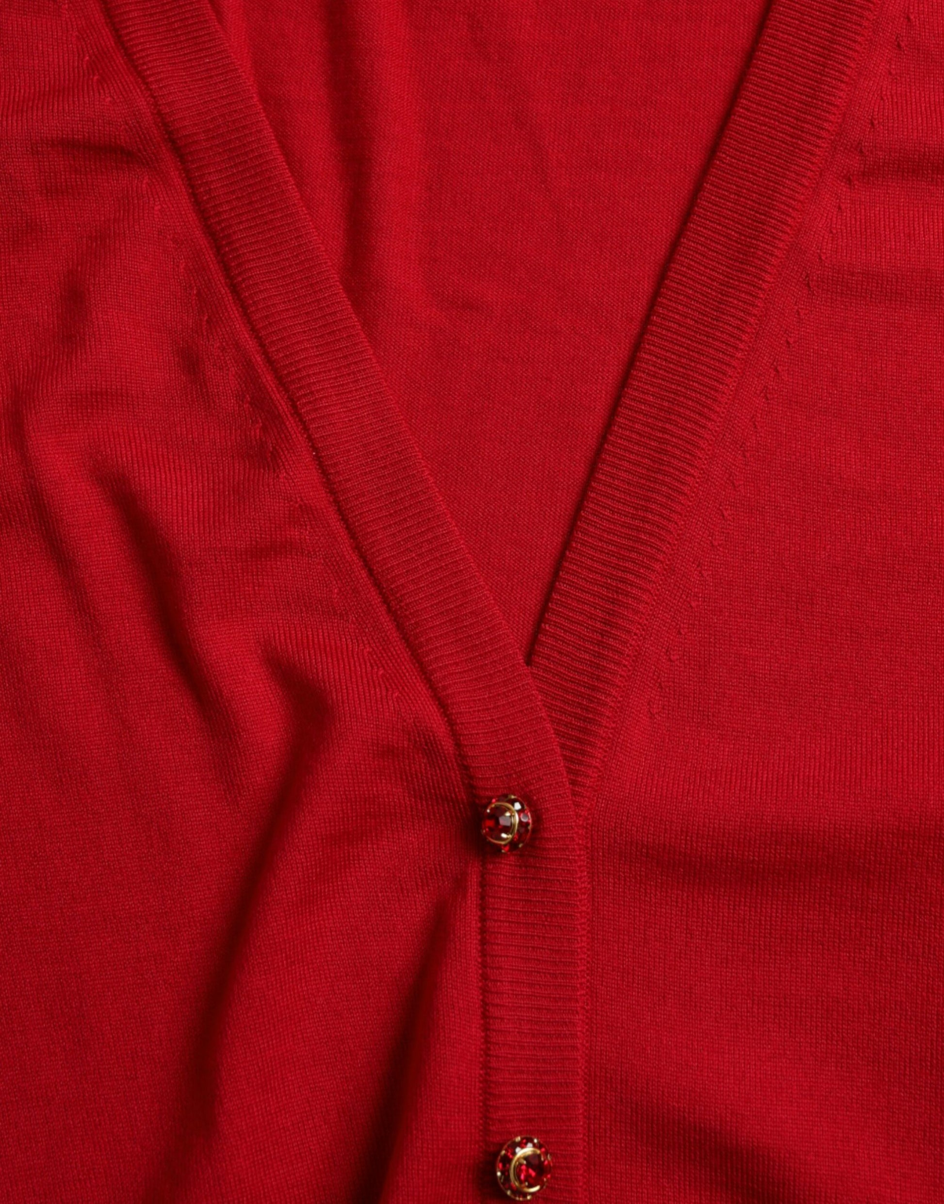 Elegant Red V-Neck Wool Cardigan