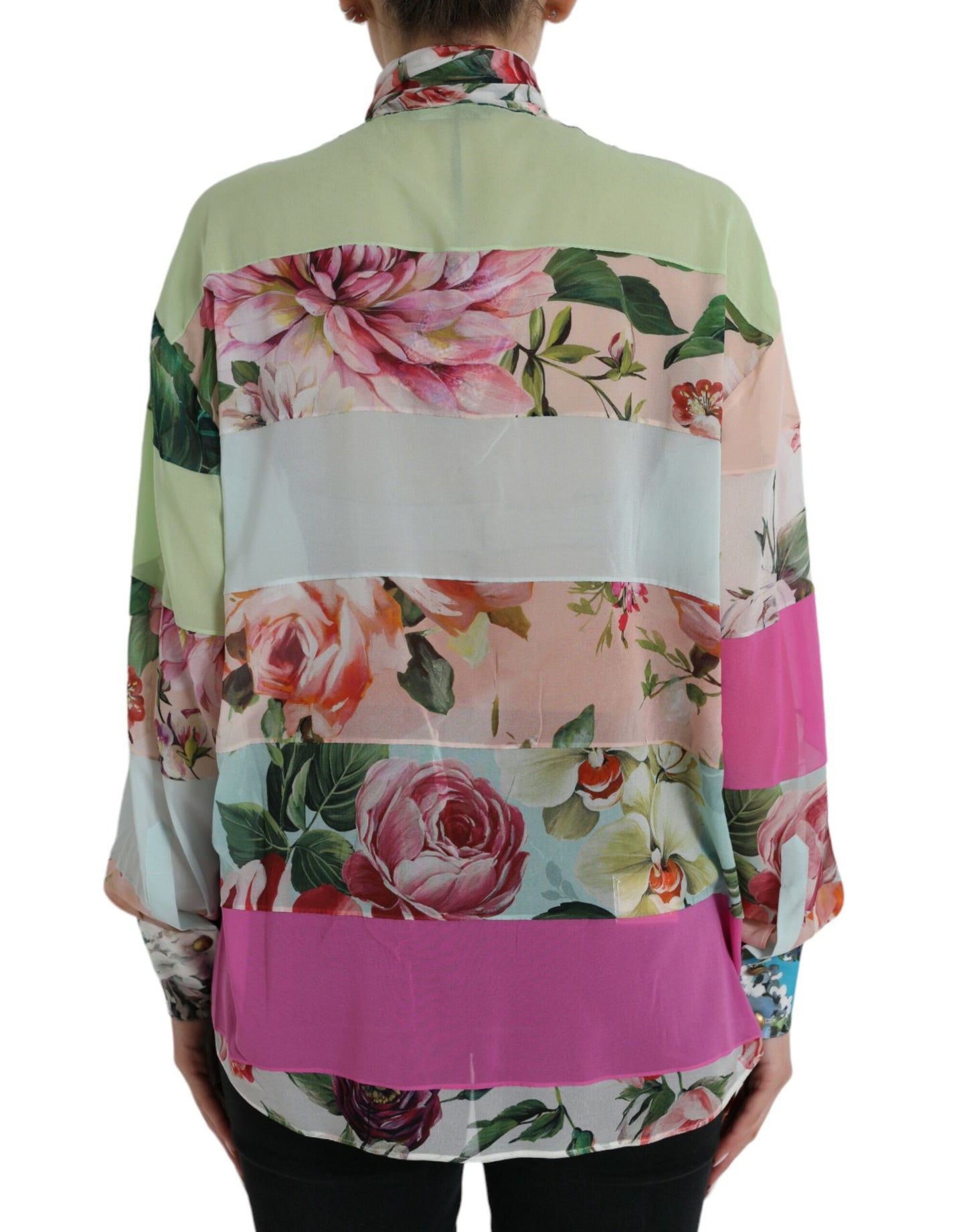 Elegant Multicolor Silk Blend Long Sleeve Top