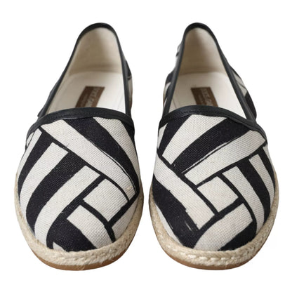 Black White Stripes Slip On Espadrille Shoes