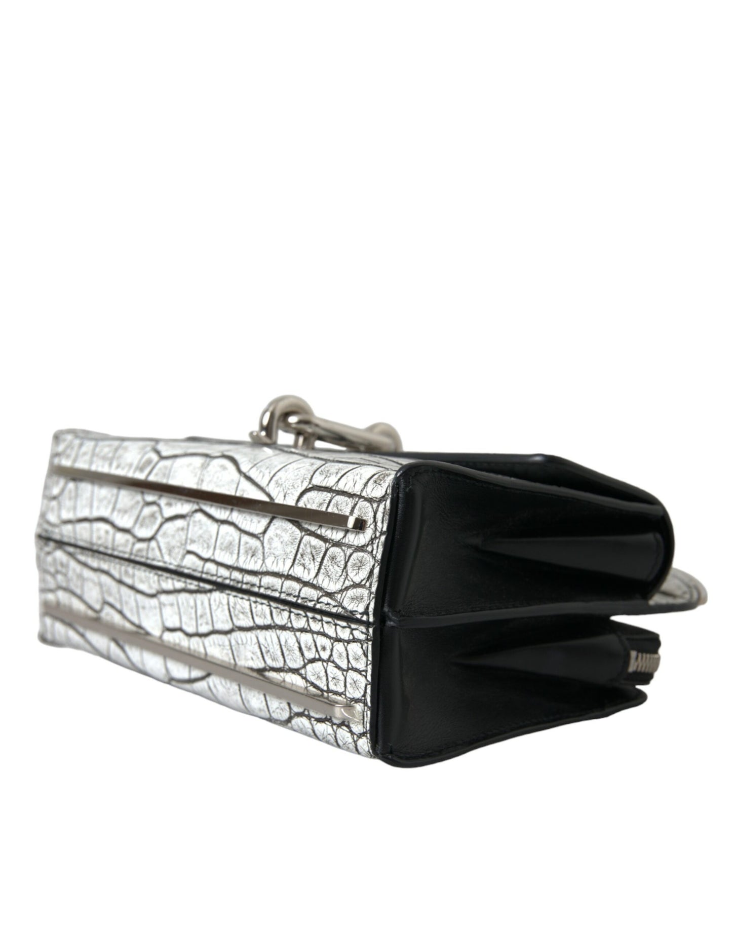 Metallic Silver Alligator Leather Mini Bag