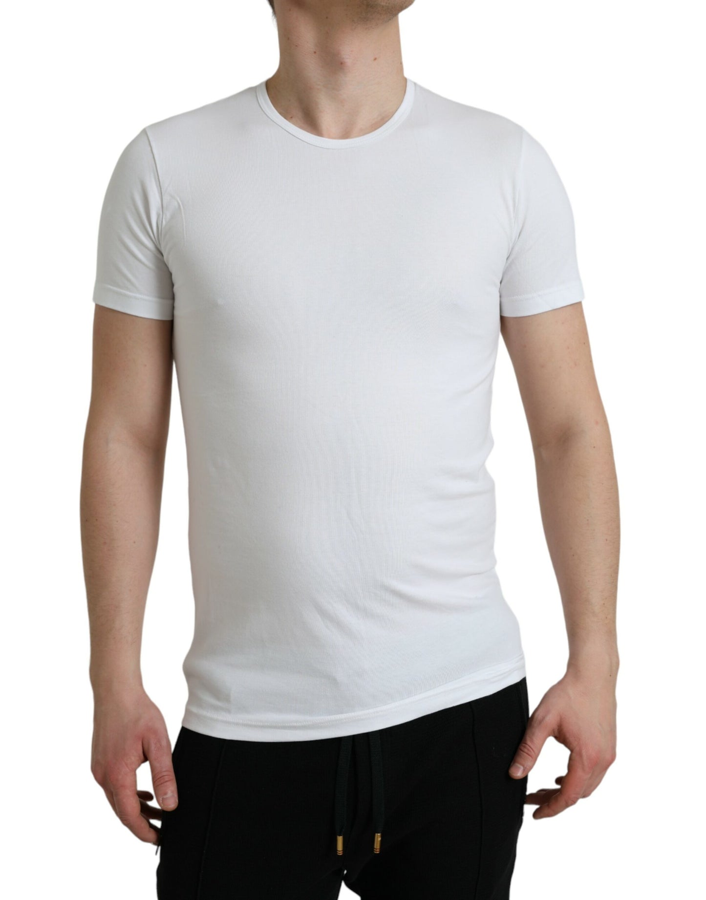 White Cotton Round Neck Crewneck Underwear T-shirt