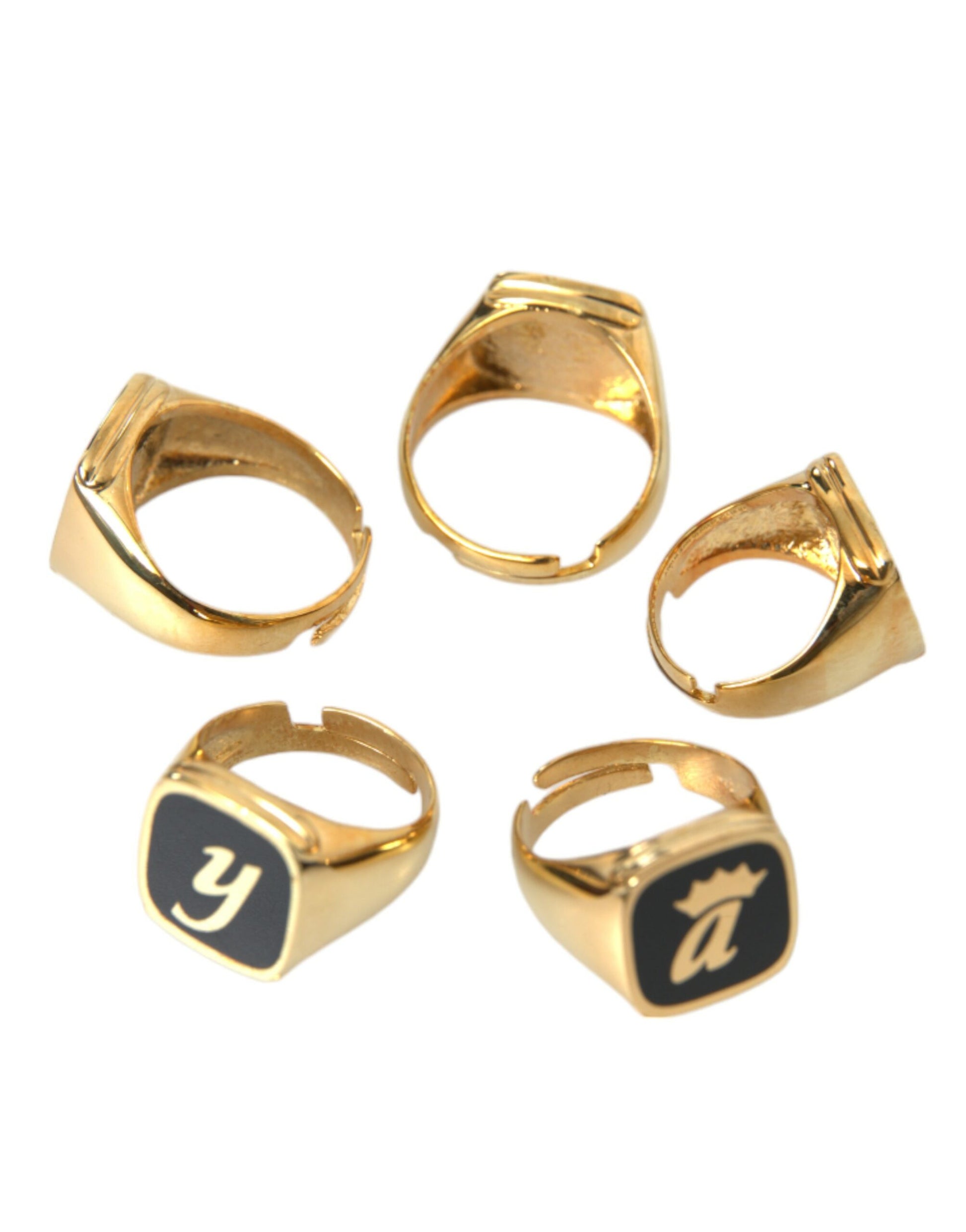 Gold Brass ROYAL Enamel Set of 5 Ring