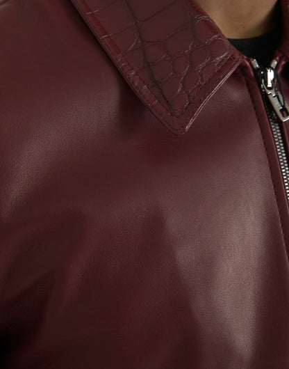 Maroon Exotic Leather Zip Biker Coat Jacket