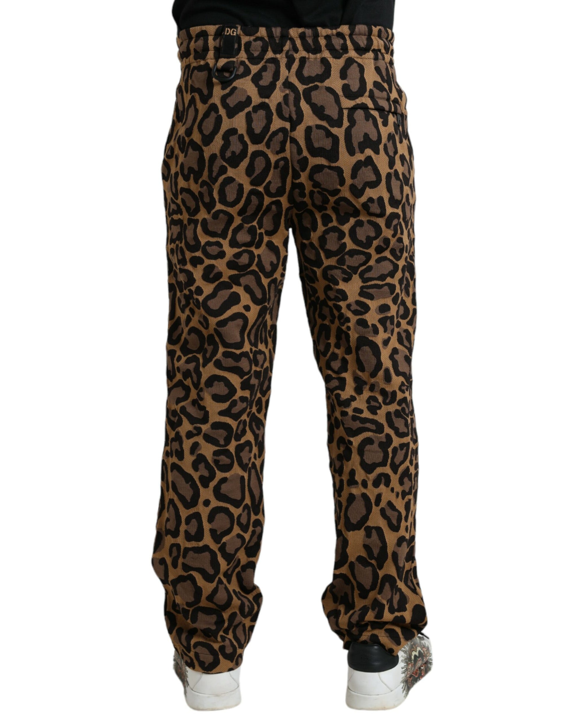 Brown Leopard Print Polyester Jogger Pants