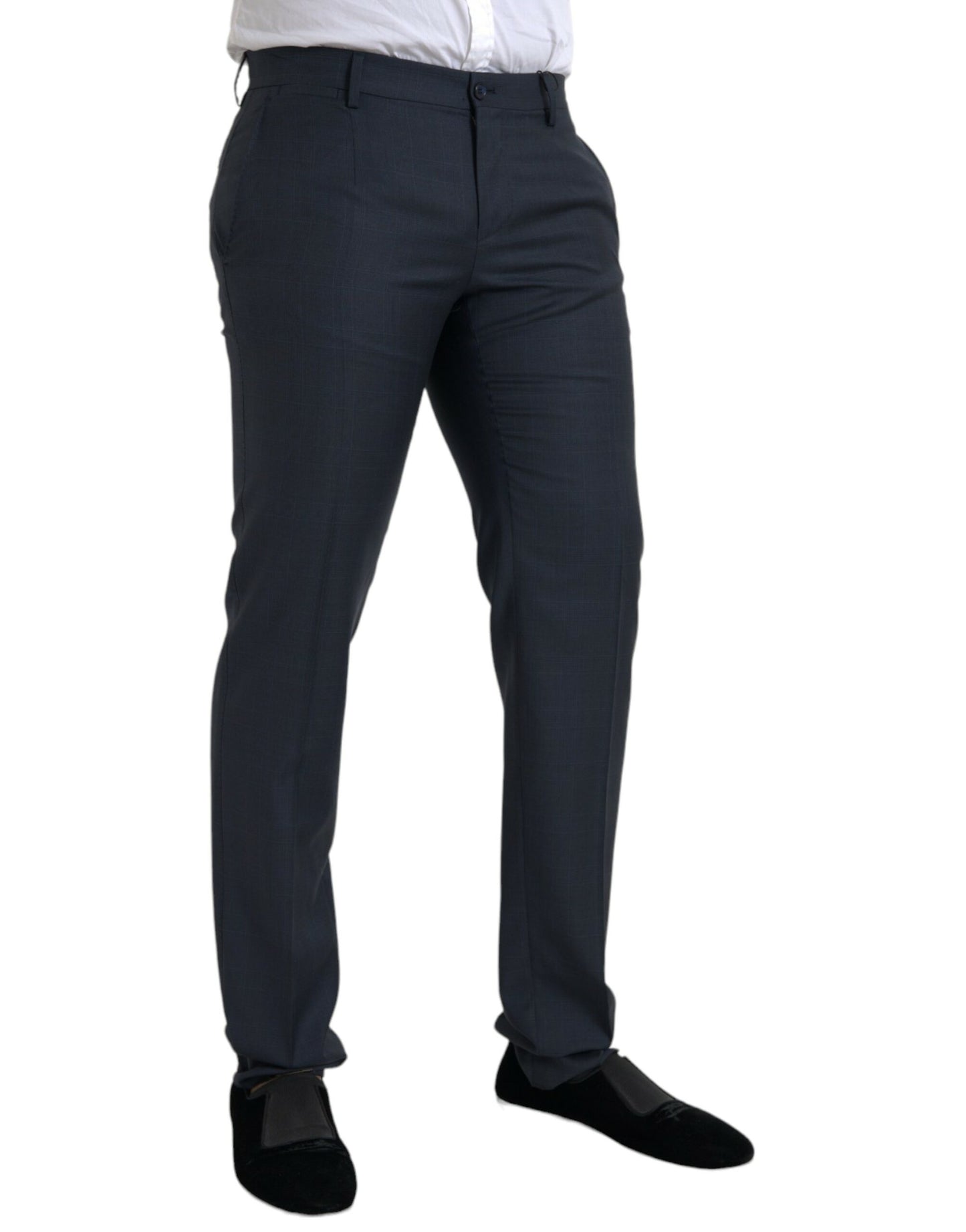 Blue Wool Men Skinny Dress Pants