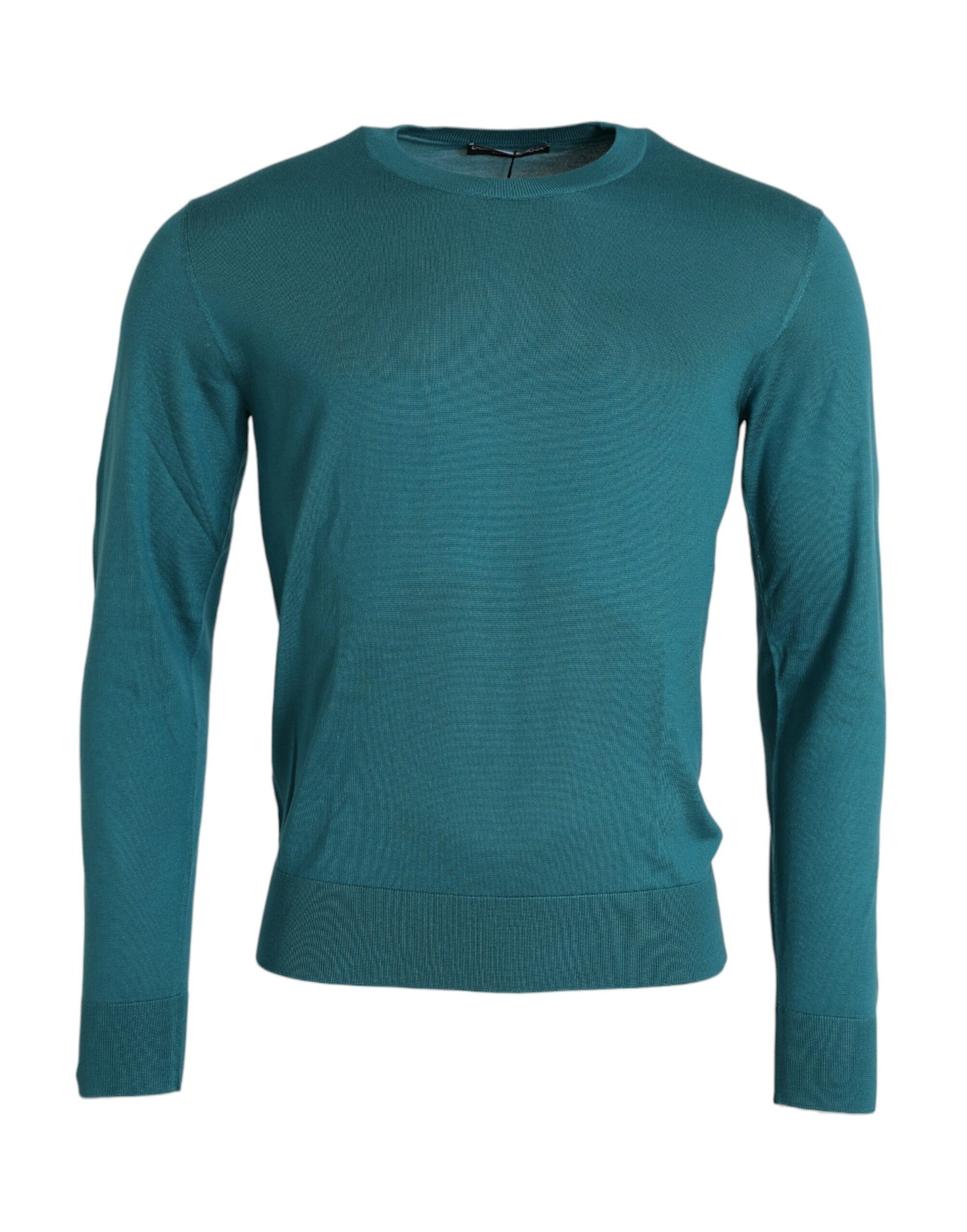 Dark Green Silk Crew Neck Pullover Sweater