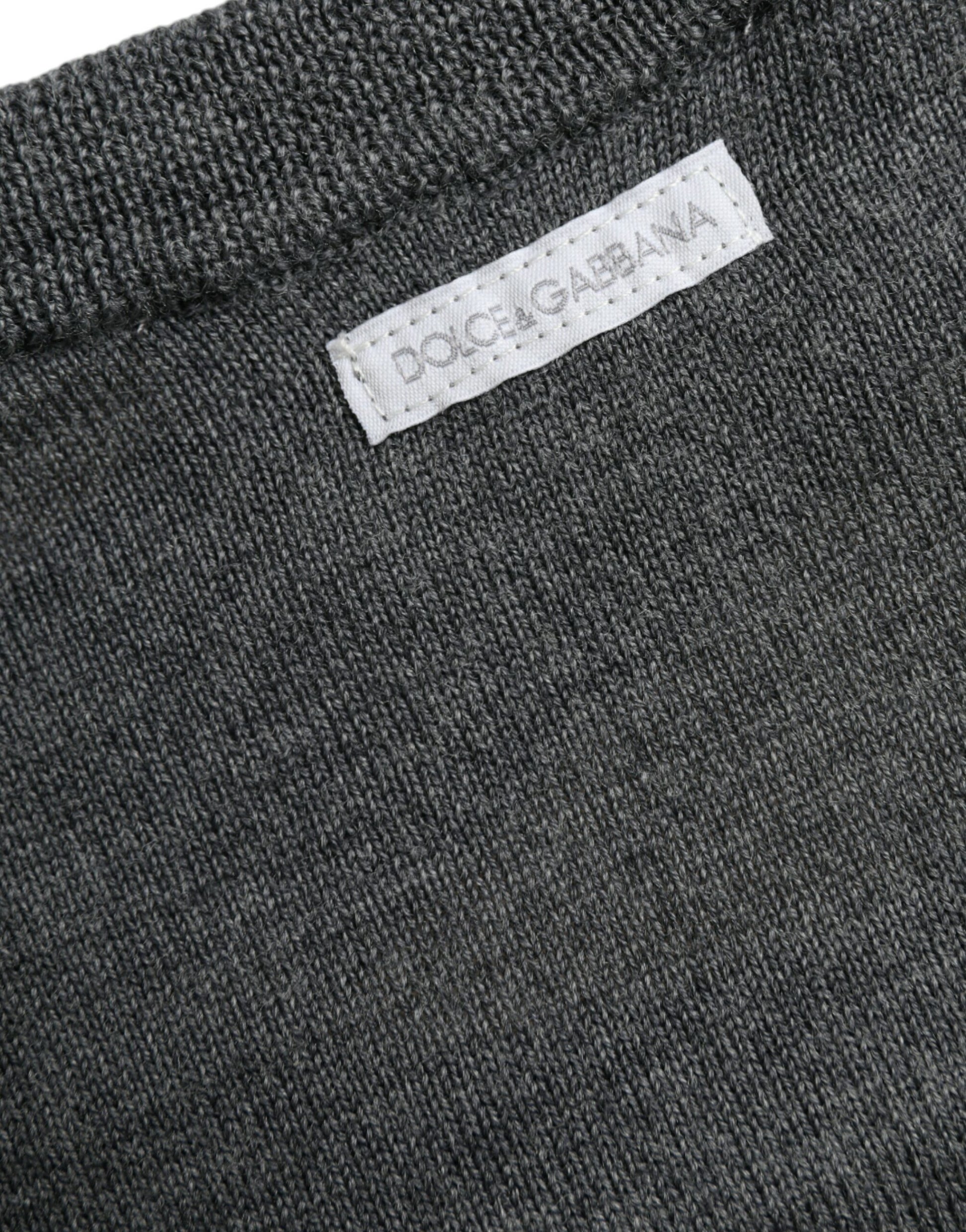 Dark Gray Wool Crew Neck Pullover Sweater