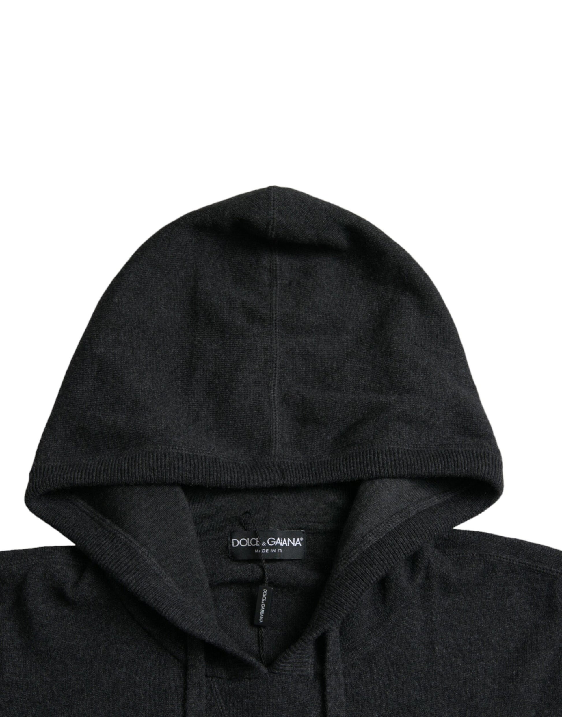 Dark Gray Cashmere Hooded Pullover Sweater