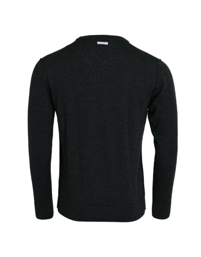 Dark Gray Wool Crew Neck Pullover Sweater