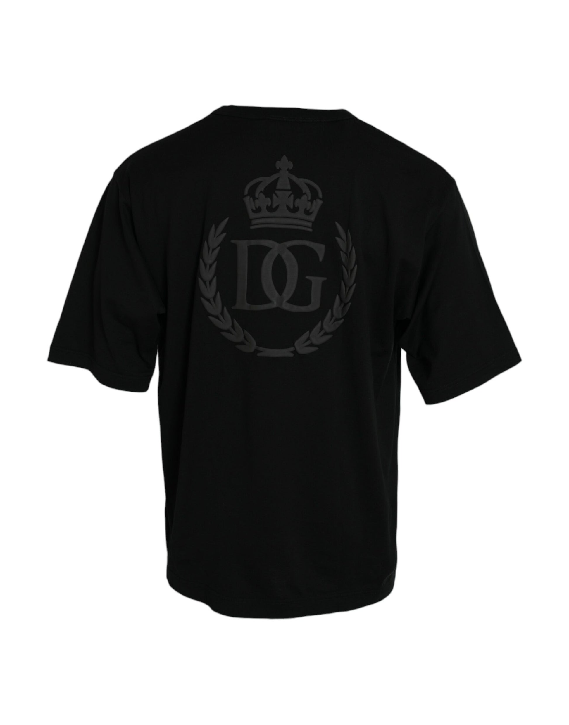 Black Logo Embossed Crew Neck Short Sleeves T-shirt