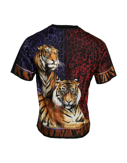 Multicolor Tiger Print Cotton Short Sleeves T-shirt