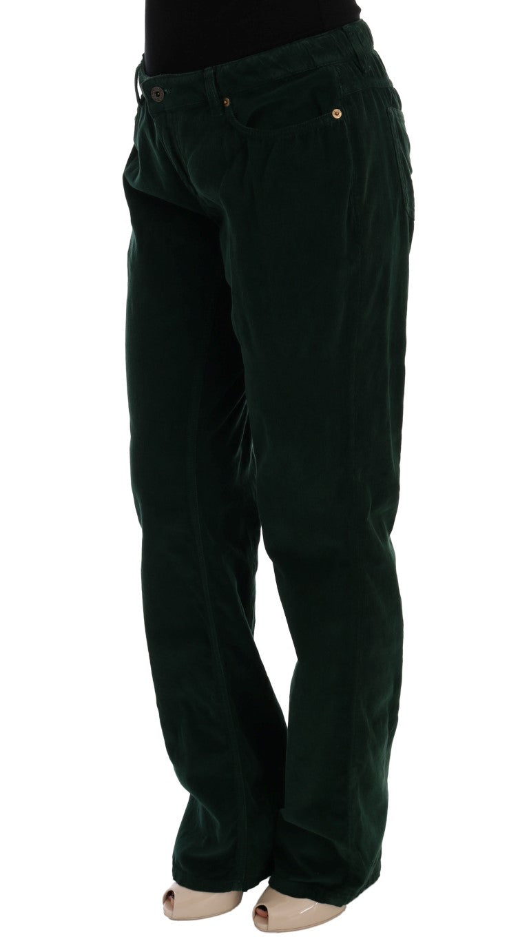 Elegant Green Cotton Blend Trousers