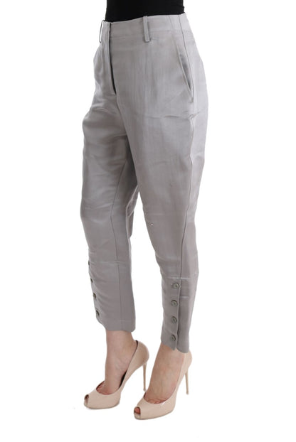 Chic Gray Cropped Silk Pants