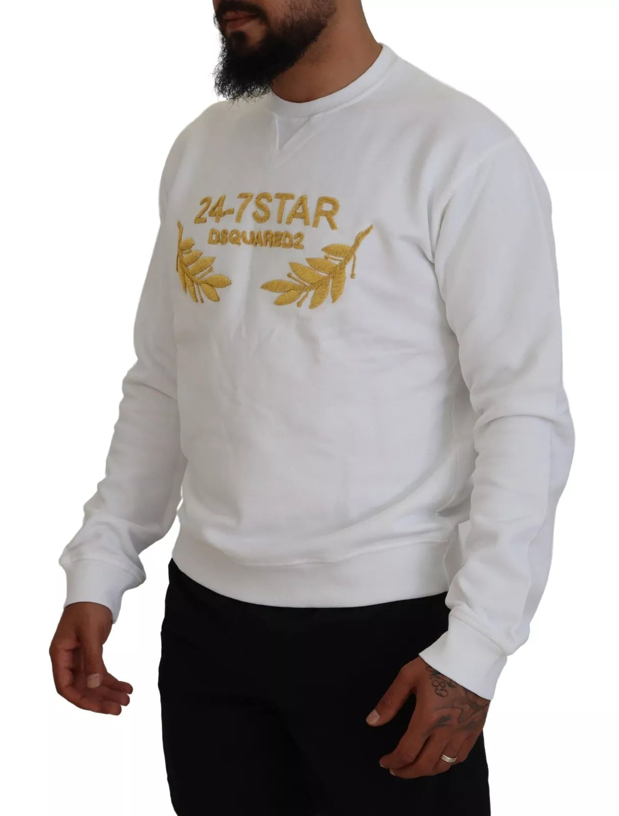 White Embroidered Crewneck Sweatshirt Sweater