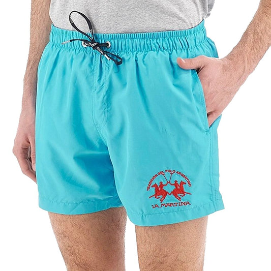 Light Blue Polyester Men Swimwear