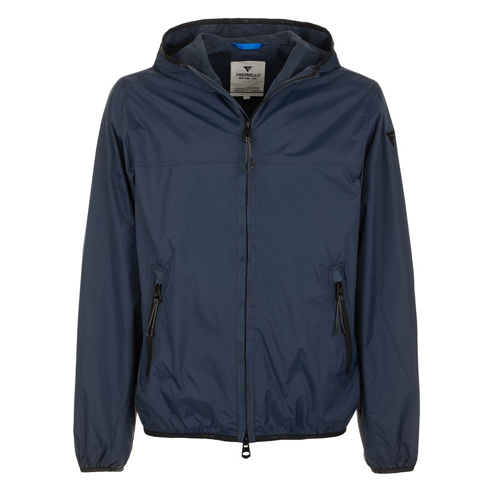 Sleek Blue Nylon Jacket - Zip Closure & Compact Design