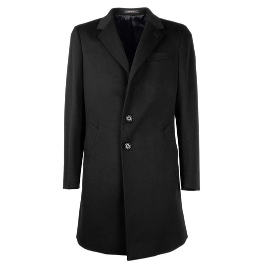 Elegant Black Virgin Wool Men's Coat