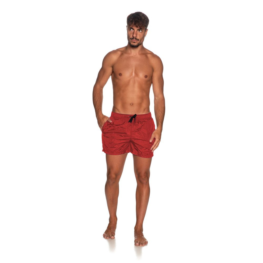 Red Nylon Men Swimwear