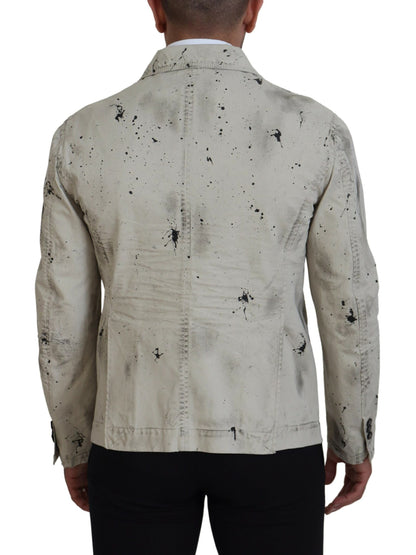 Off White Black Splash Print Casual Denim Jacket