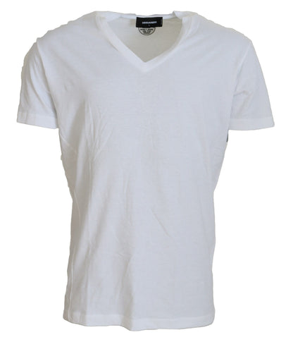 White Cotton Linen Short Sleeves V-neck T-shirt