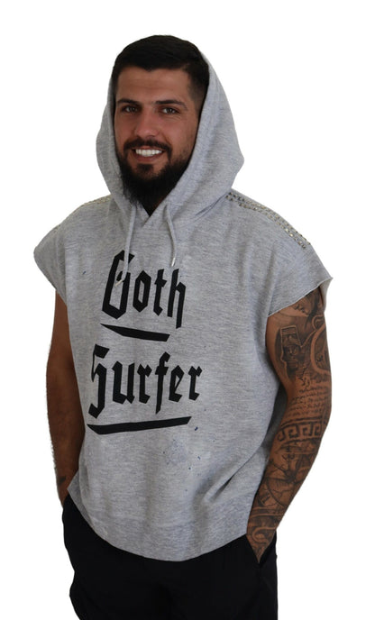 Light Gray Cotton Short Sleeves Hooded T-shirt